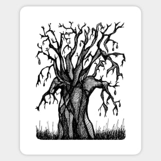 Black and White Baobab Artistic Line Drawing Sticker